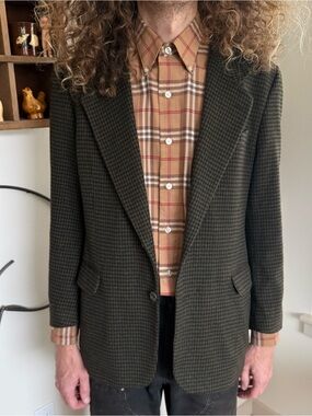 Vintage 90s Houndstooth Cashmere Blend Lined Blazer ~ Size 40 / Medium